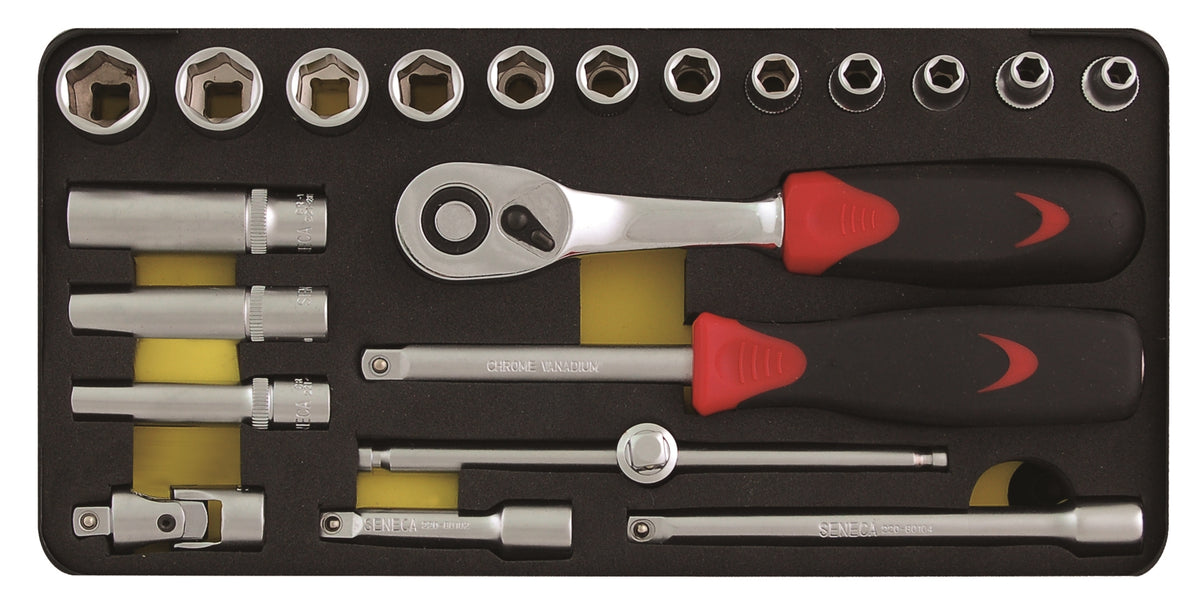 SENECA Socket Wrench Set in Metal Case w/foam (1/4"Dr.) - 21Pcs