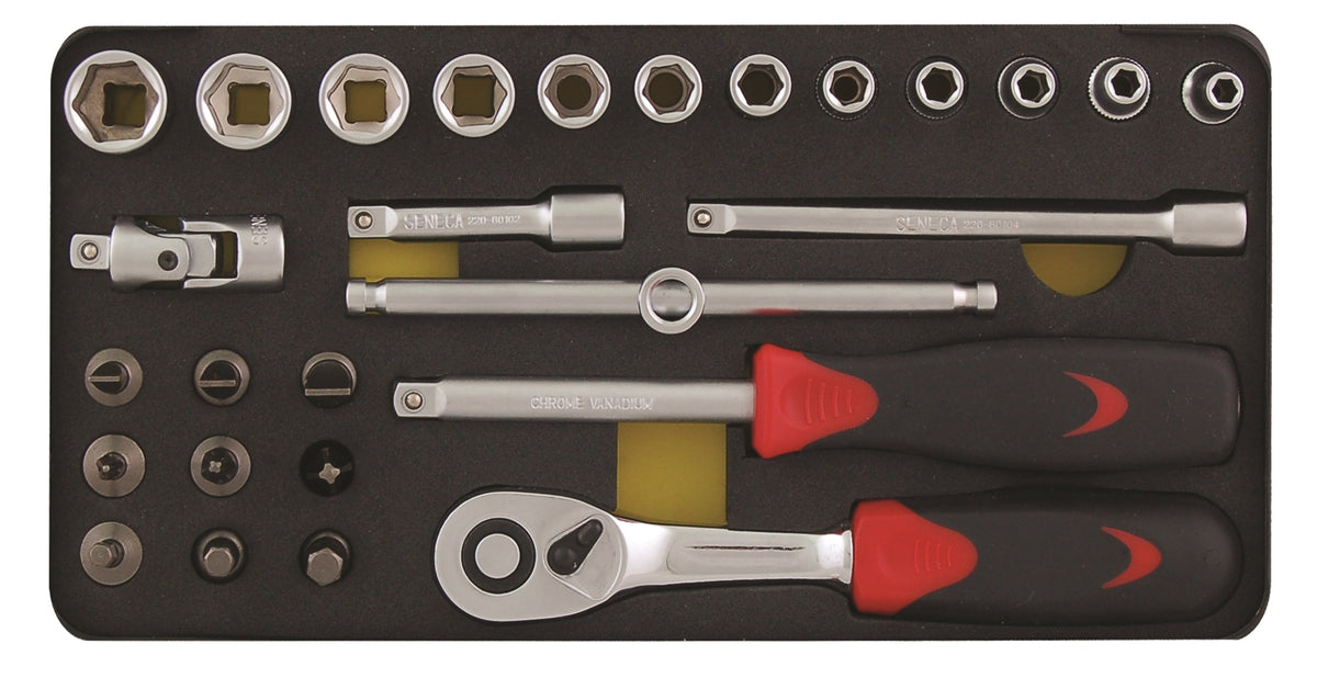 SENECA Socket Wrench Set in Metal Case w/foam (1/4"Dr.) - 27Pcs