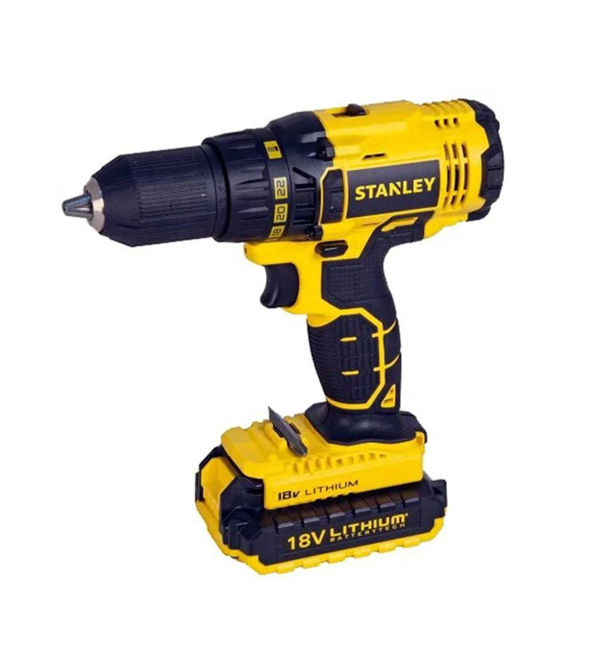 STANLEY Cordless Drill 18V, 1.5Ah Li-Ion Drill, 2 Batteries, Kitbox