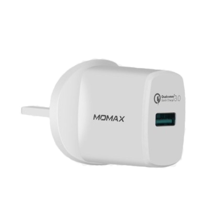 Momax 1 Plug USB Fast Charger QC 3.0 18W UK Plug - White