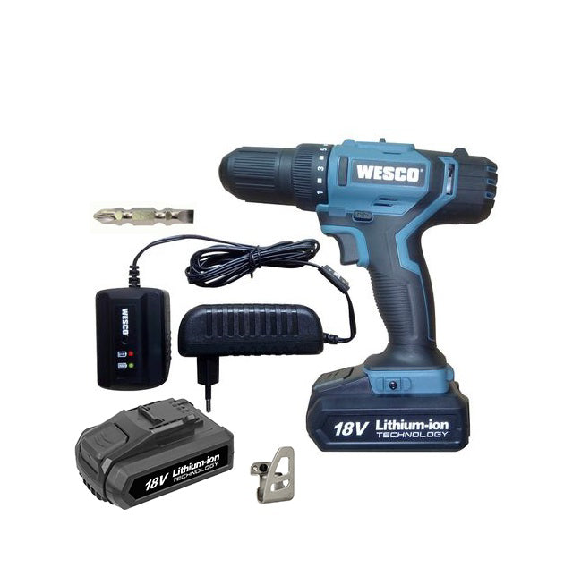 WESCO 18V LITHIUM IMPACT DRILL DRIVER 1X1.5 AH
