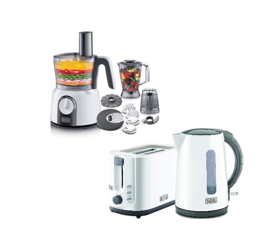 B+D Food Processor 32 وظائف 1000W / مصنوعة في تركيا مع B+D الإفطار مجموعة Kettle 1.7L+2 شريحة محمصة