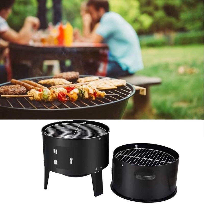 3 in 1 Portable Round Barbecue Grill with Heat Indicator Thermometer
