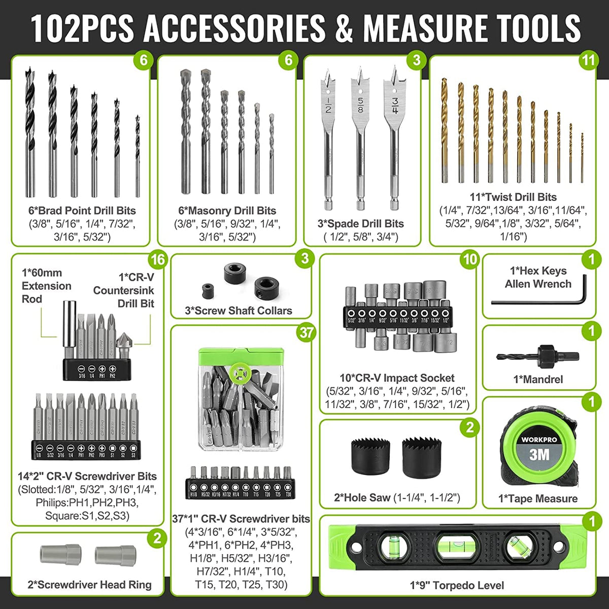 Lithium-Ion impact drill and Hand Tool Accessories Kit