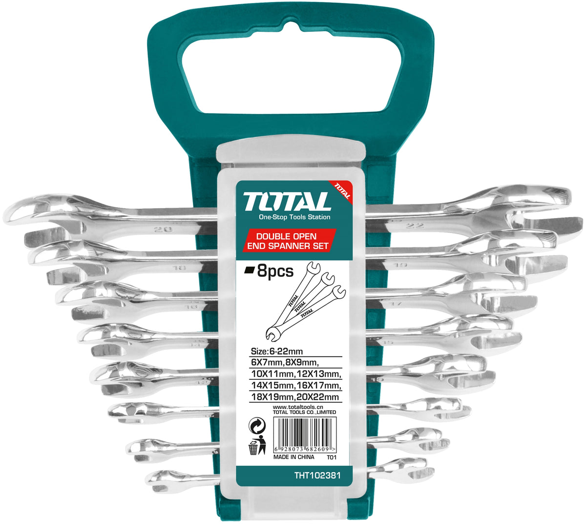 TOTAL Spanner Set Dbl.Opn.End (6-22mm) - 8Pcs