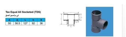 75x 75mm uPVC TEE BRANCH EQUAL S/C (GY)