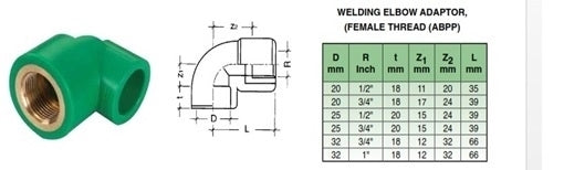 25x3/4" PPR ADAPTOR BEND 90° F_THREADED