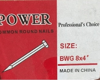 Common Round Nails  8 x 4" (16 Pkts per Carton)