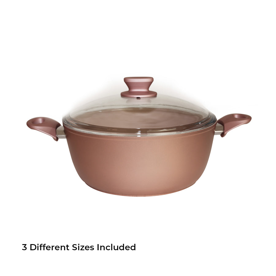 Granite Cookware Pot and Pan Set 8pcs, Rose Gold