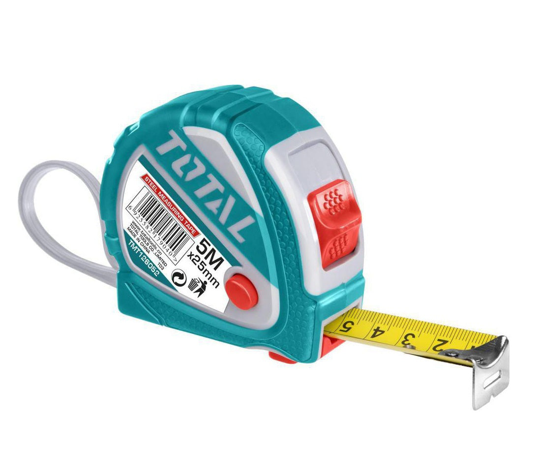 TOTAL Measuring Tape Steel w/Rbr.Cvr. - 5m×25mm