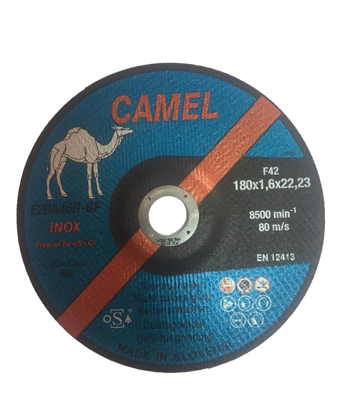 Camel Inox/SS Cutting Disc 180x1.6x22.23(7") F42 8500RPM EN 12413 - Slovenia