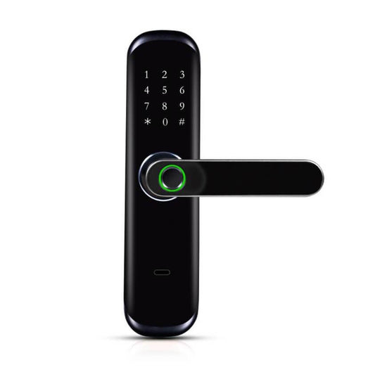 Remote control Smart Door Lock By Fingerprint, Card, Key (Black)-Free installation