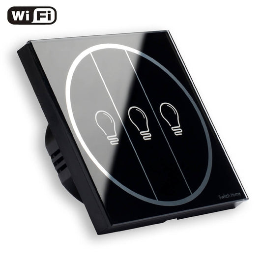 Smart WiFi Light Switch 3 Gangs Supported Google Home & Amazon Alexa-Black