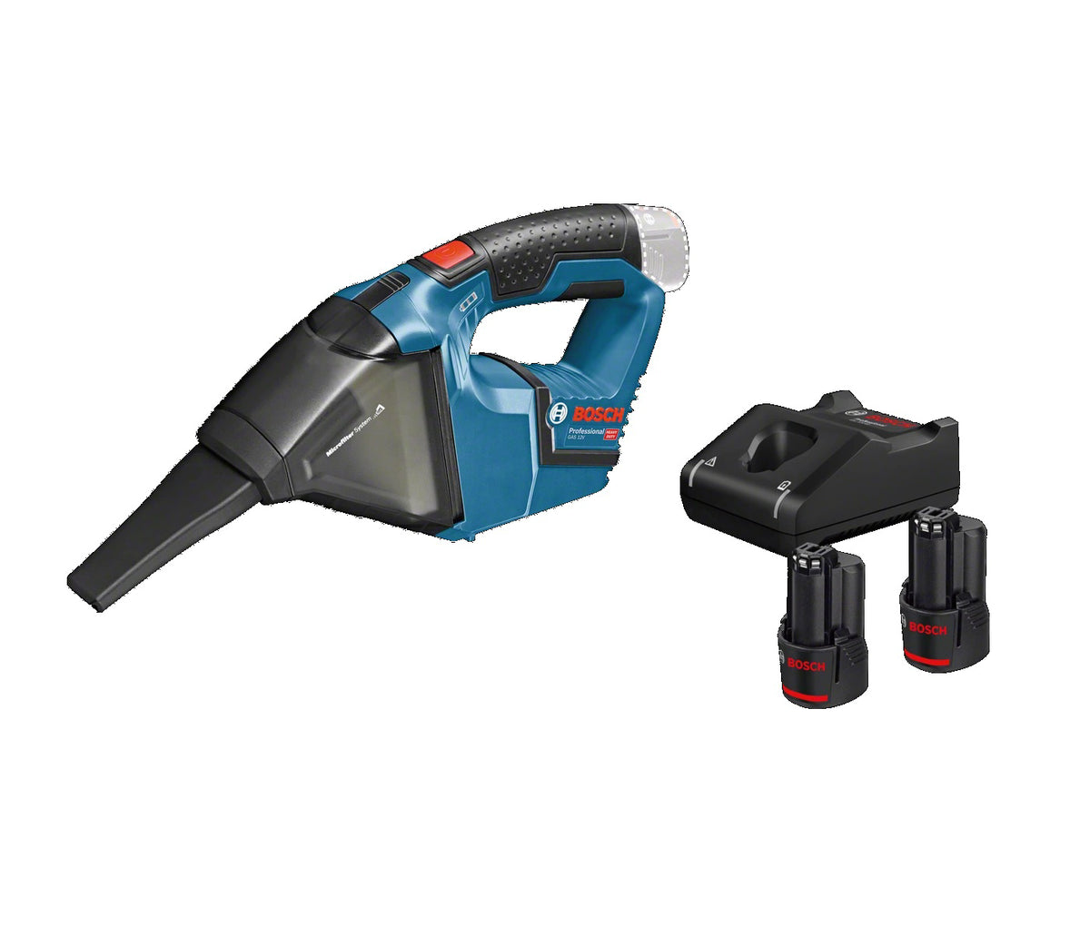 GAS 12V PROFESSIONAL CORDLESS VACUUM CLEANER with 2 x 12 V battery with 2.0 Ah capacity and fast charger